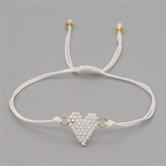 Miyuki Delica White Heart Shaped Seed Bead Bracelet - Picture 1 of 3